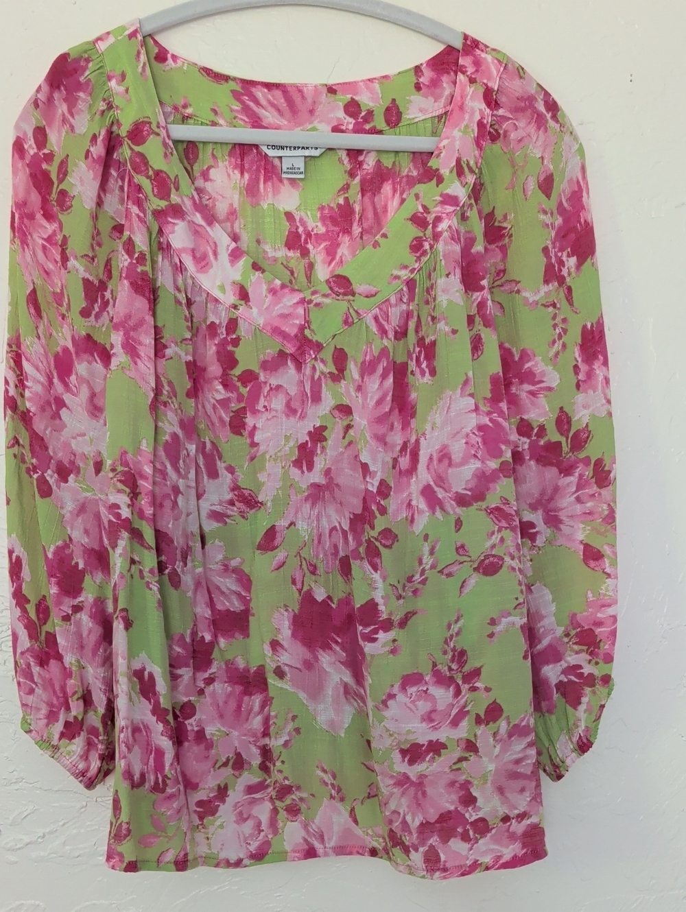 Counterparts Pink & Green Floral V-Neck Blouse